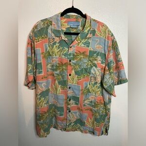 Bermuda Bay Men's Hawaiian Tropical Button Down Short Sleeve Shirt XL 100% Silk